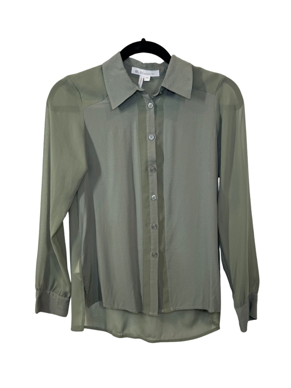 BCBGeneration Women's Sage Green Sheer Button-Down Blouse | Size XXS | NWoT